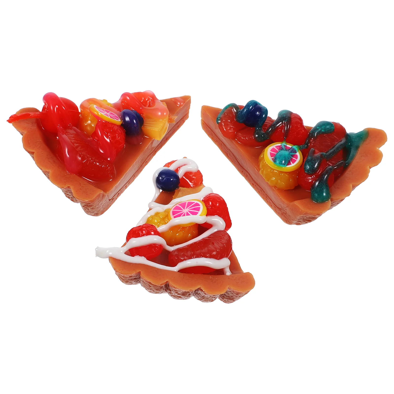 3 Pcs Simulated Fruit Jam Pizza Model Pendant DIY Triangle Charms Mini Simulation Keychain Accessories Pvc