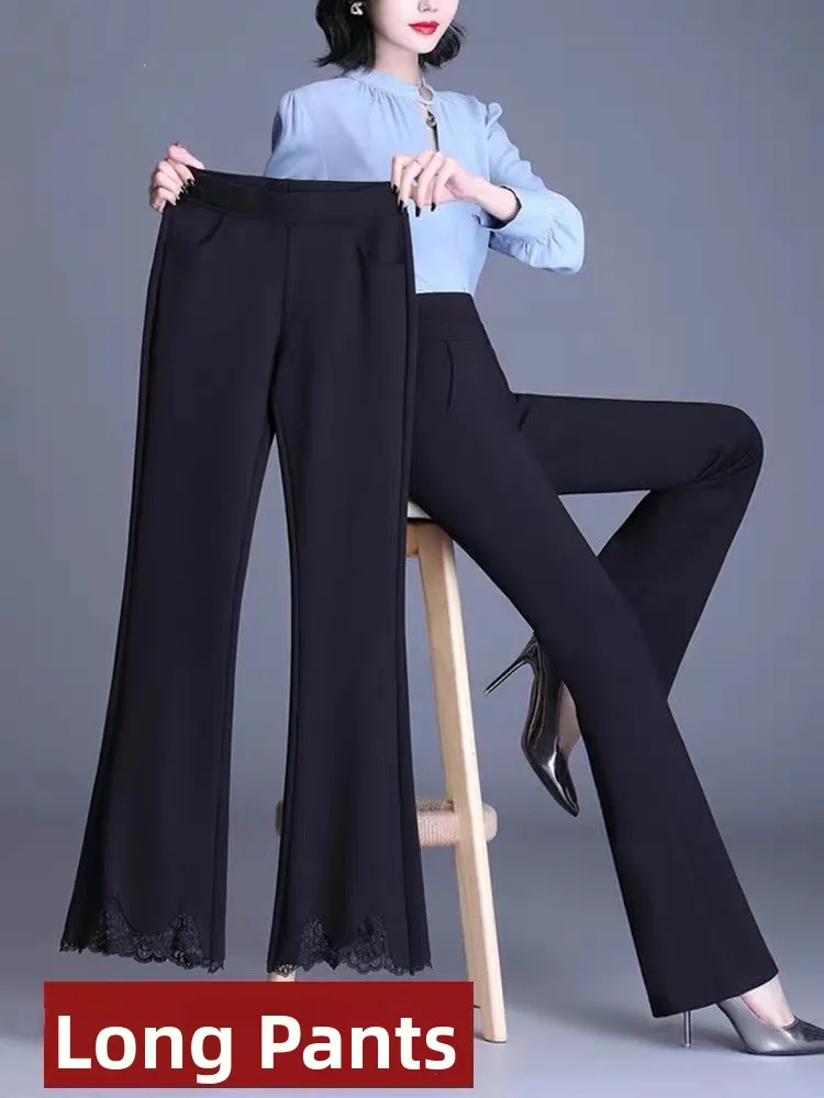 

High Waist Elastic Micro Flare Pants Women's Spring Autumn New Style Drapey Wide Leg Long Pants Loose Slimming Bell Bottoms