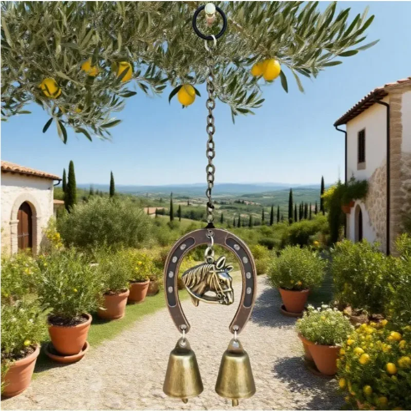 1 Piece Good Lucky Horseshoe Wind Chimes with Owl Butterfly Decorative Chain Terms Home Garden Decoration Pendant