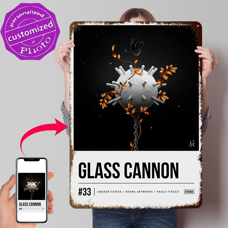 Glass Cannon 3D Texture Metal Poster Customized Wall Art Tin Sign Gift for Mancave Gaming Room Decoration Cozy Home Decor Items