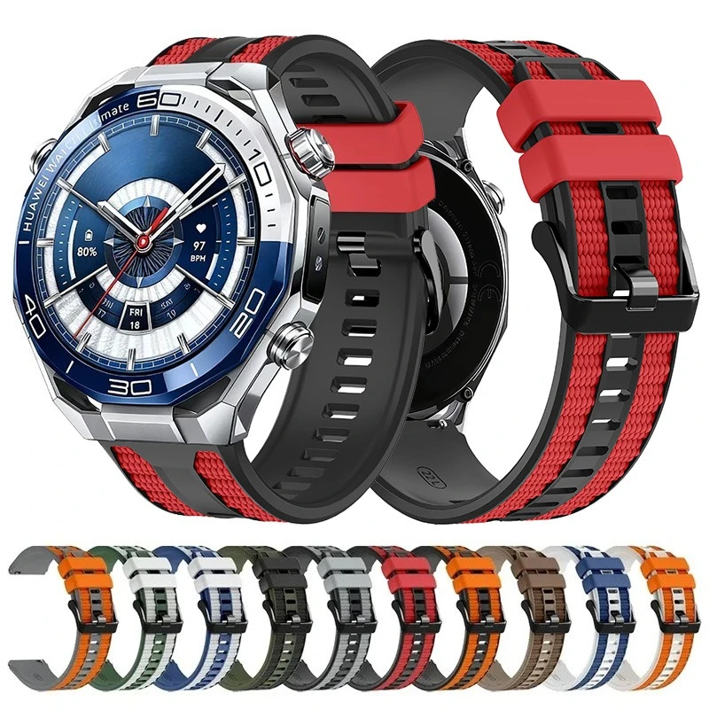 

Универсальный силиконовый двухцветный ремешок 22 мм для HUAWEI Watch Ultimate 2/GT 6 Pro, ремешок для часов 5 4/GT 5 4 46 мм, браслет, ремешок для часов