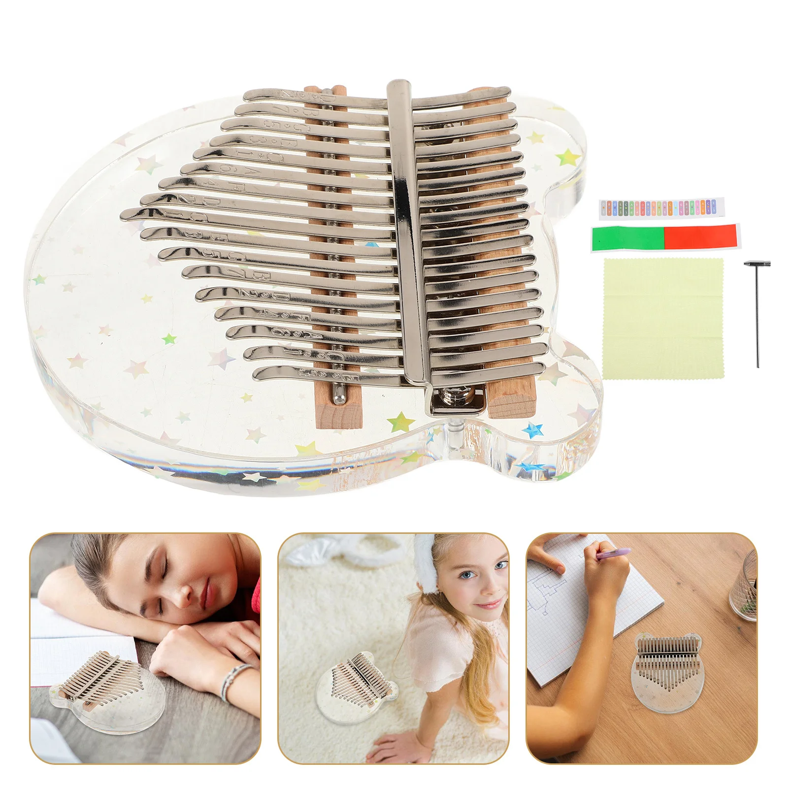 

1Set 17-Key Transparent Acrylic Thumb Piano Kalimba Portable Finger Piano Instrument for Beginners Outdoor Music