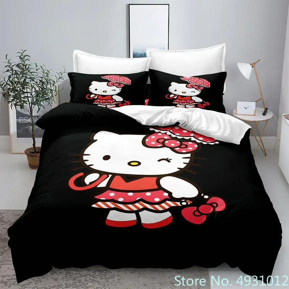 Cute Hello Kitty Music Bedding Set Pillowcase Japanese Anime Bedclothes 3D Printed Quilt Cover Duvet Cover Baby Kids Child Gift