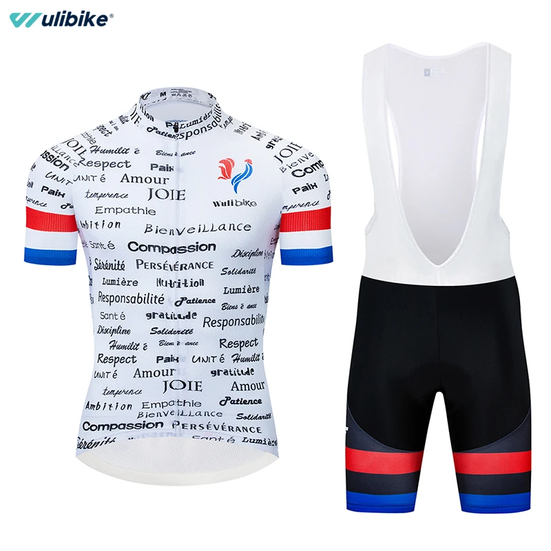 

Wulibike tricolor bib shorts print suit men's short sleeve suit high elastic sponge pad pro bike sportswear French flag