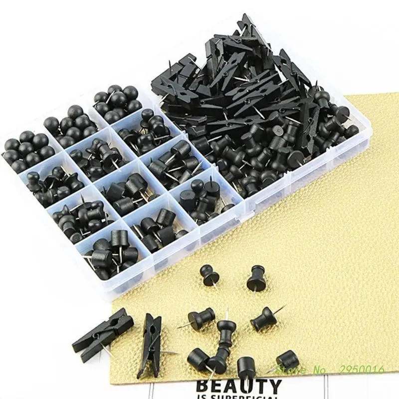 

230 Pieces 5 Types Wooden Push Pins for Cork Board Decorative Thumb Tacks Wooden Head Pin Steel Points Map Marking Pins