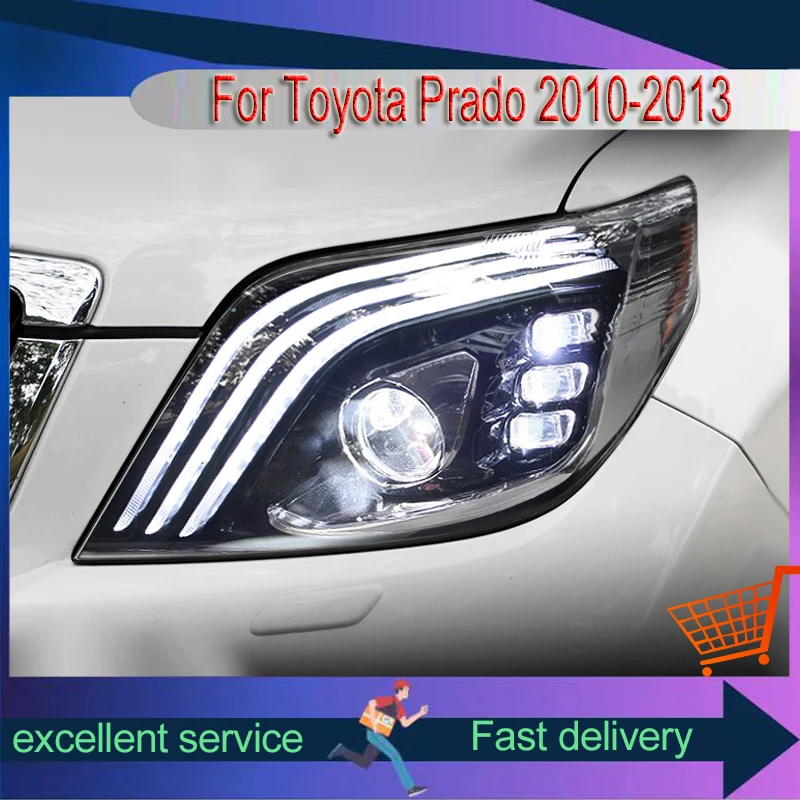 A Pair of Car Accessories For Toyota Prado LC150 2010-2013 Front Light DRL Head Lamp LED Upgrade Headlights Vehicles Automatic