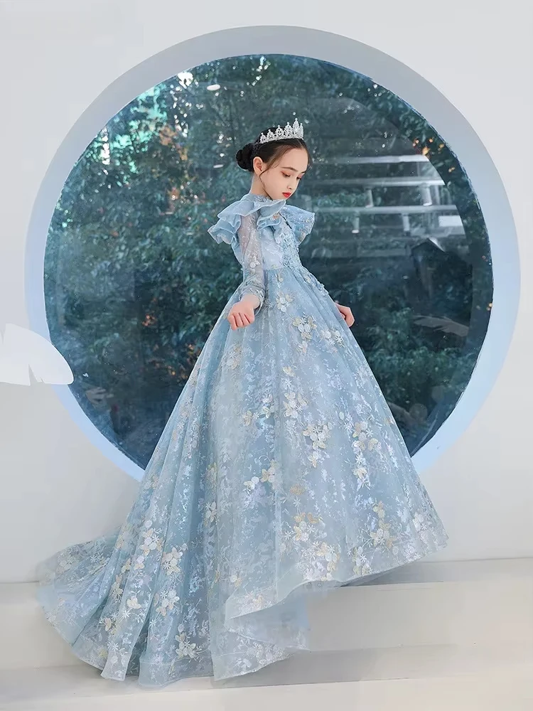 ICJAEHAO Wedding Embroidery Dresses Girls First Communion Dress Kid Piano Performance Vestido Children Elegant Pageant Ball Gown