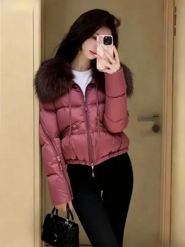 

Ele ort Thiened Women's Cotton Jaet with Fur Collar Korean Sle Warm Outerwear Winter Commute Faion