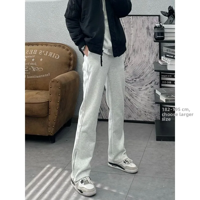 

Slim Fit High Waist Trousers American Sle Pure Color Zipper Slit Micro Flared Sweatpants Men Women High Street Slimming Cas...