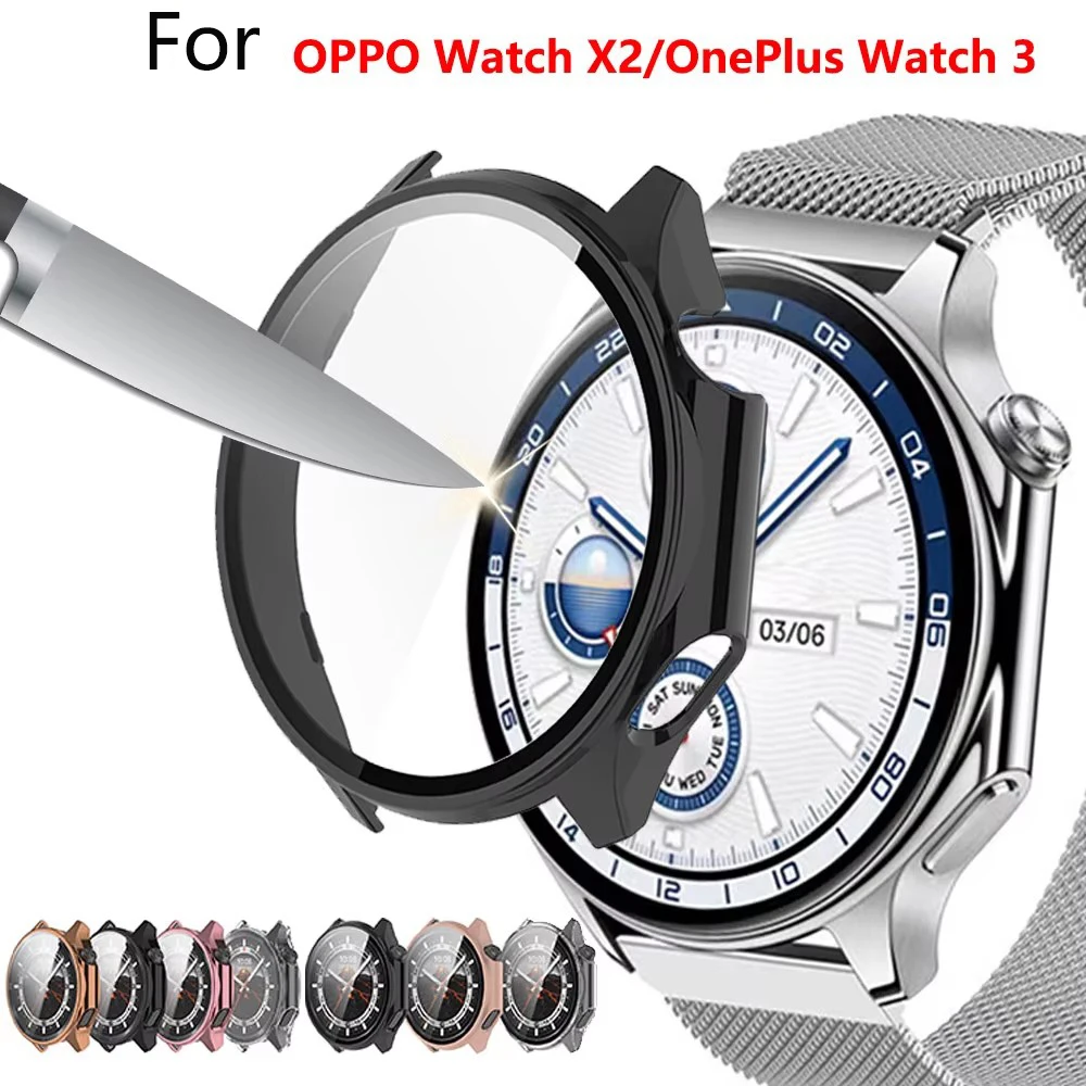 Закаленное стекло + чехол из ПК для Oppo Watch X2, мягкий универсальный защитный чехол из ТПУ для экрана, чехлы для часов Oneplus Watch 3, аксессуары