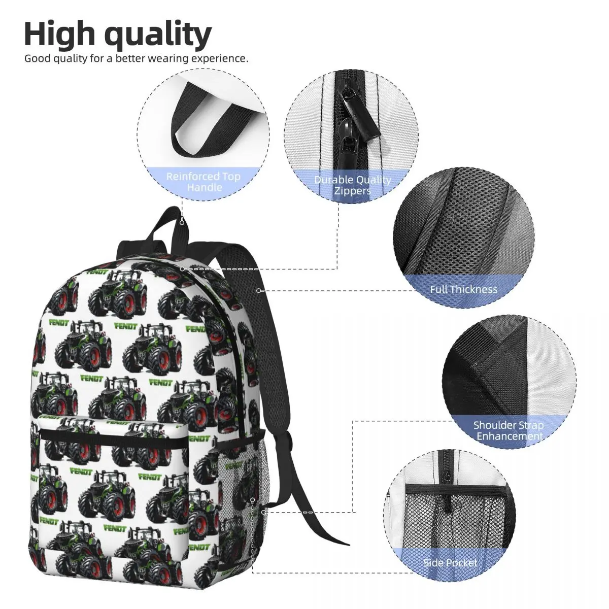 Fendt Tractor Backpack Daypack Large Capacity Boys Girls BookBag School Bag Shoulder Bags for Men Women