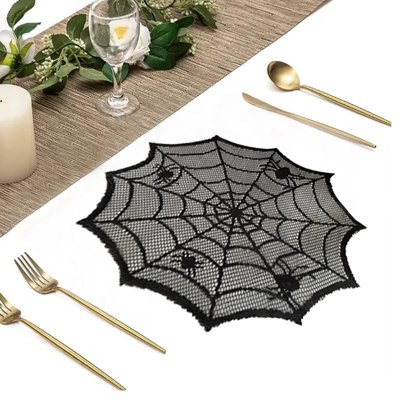 30cm Halloween Round Tablecloth Spider Web Disposable Bat Spider Tablerunner Lampshade Halloween Decoration Set