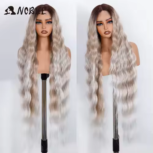 Noble Synthetic Lace Front Wig 36 " Long Wavy Lace Part Body Wavy Golden Wig For Women Lace Front Wig Ombre Blonde Cosplay Wig - Image 11