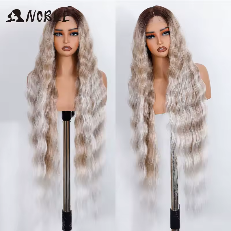 Noble Synthetic Lace Front Wig 36 " Long Wavy Lace Part Body Wavy Golden Wig For Women Lace Front Wig Ombre Blonde Cosplay Wig - Image 11