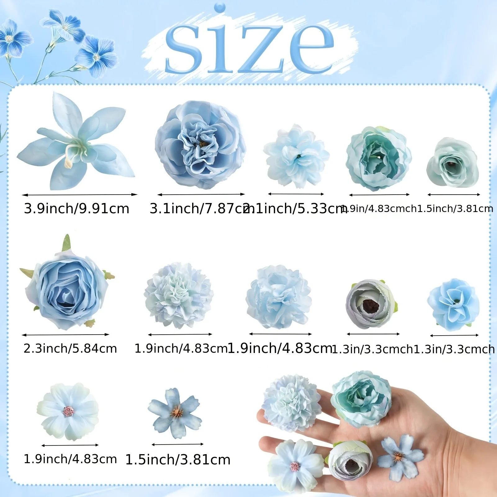 47 Stück gemischte künstliche Blumen aus Seide, künstliche Blumen für Heimdekoration, Hochzeitsdekorationen, Ornamente, DIY-Bastelgeschenke, Girlanden-Zubehör – Detail 2