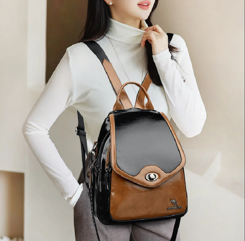 

New Women's Fashion Classical Large Capacity Double Shoulder Bags High Quality Leather Backpacks Totes Crossbody Backpack