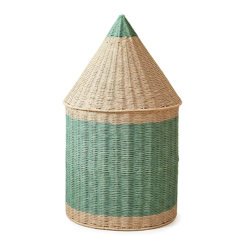 Creative Pencil Shaped Paper Rope Storage Basket with Lid, Multi-use Organizer for Stationery, Toys  Dirty Clothes for Kids Room