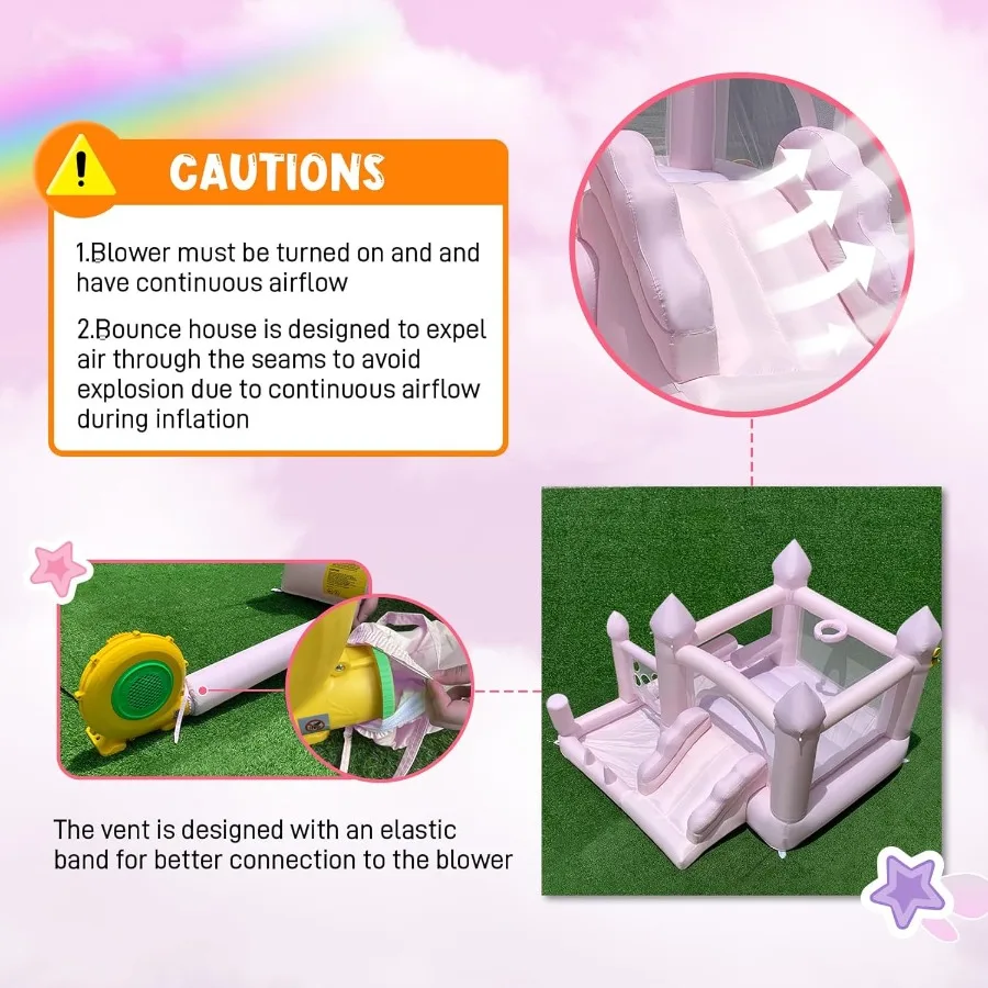 Inflatable Bounce HousePink Indoor Bounce House for 8in1 Jumping Bouncer House with with Ball Pit and Slide for Outdoor Indoor