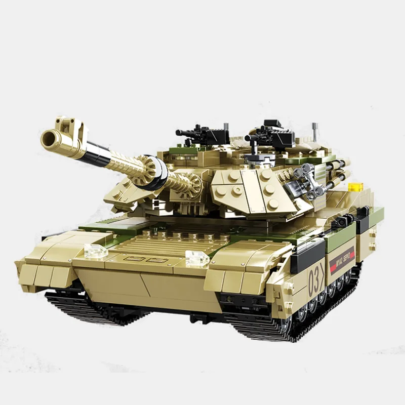 M1A2 Abrams Main Battle Tank Building Blocks WW2 Military Bricks Army Soldier Weapons Toys for Kids gift 1074Pcs