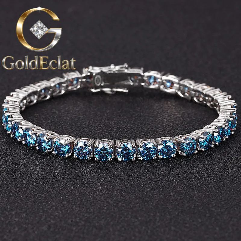 

GoldEclat Luxury Solid Platinum PT950 Women's 3mm Royal Blue Moissanite Diamond Bracelet Tennis Bracelet