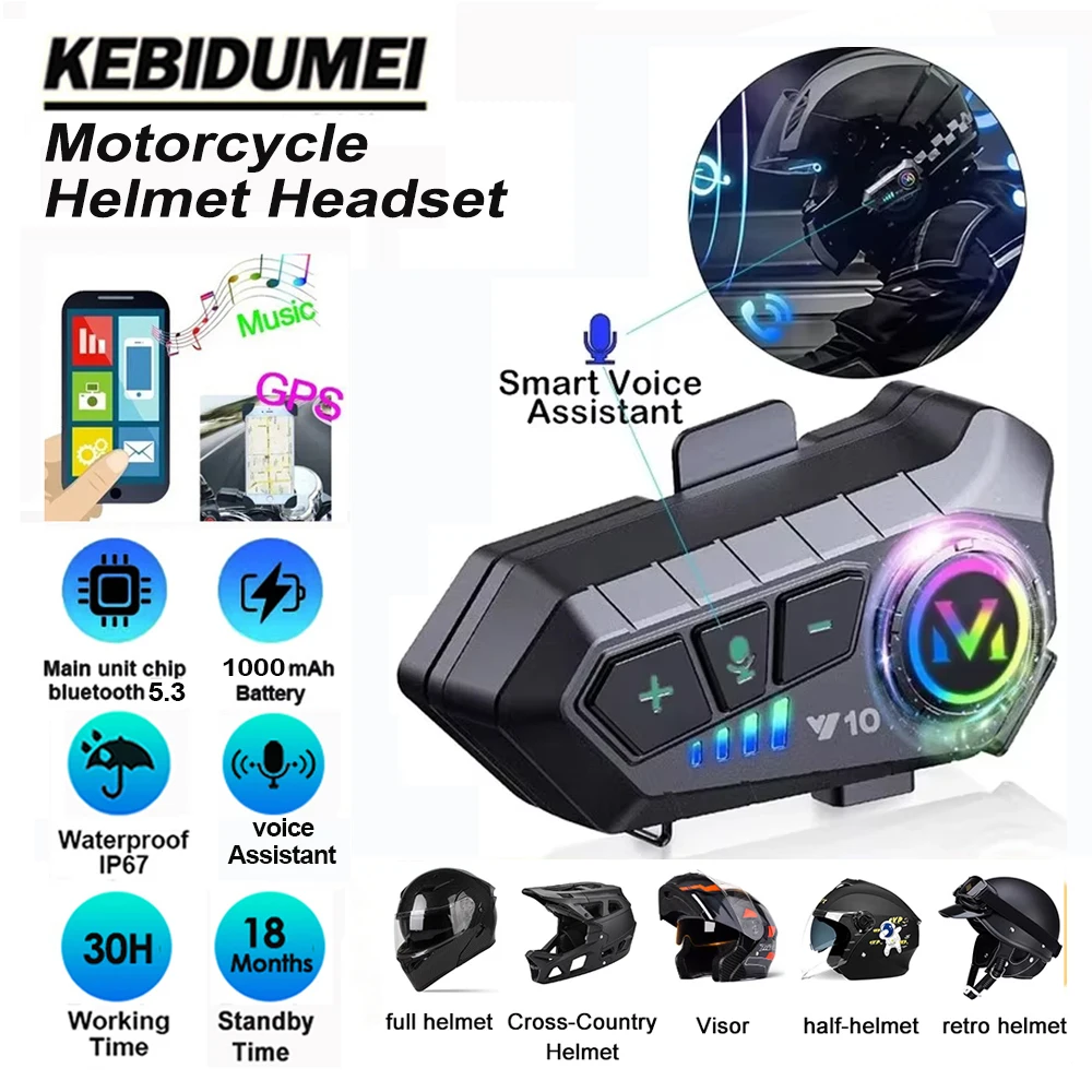 

Y10 Motorcycle Helmet Headset Bluetooth 5.3 Voice Contro Motorcycle Wireless Hands-on Talking Headset Waterproof