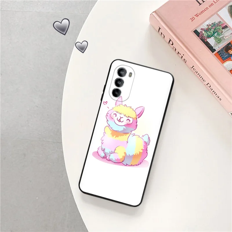 Phone Case For Motorola G71 G73 G72 G53 G52 G32 G22 G60 G51 G50 G31 G30 G9 Cute Alpaca Llama Sheep Black Soft Protective Cover