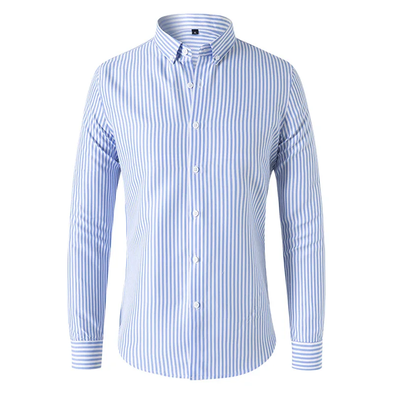 Fashion Men's Shirts Blouses Striped Long Sleeve Single Breasted Slim Tops Lapel Party Social Shirt Clothing for Men