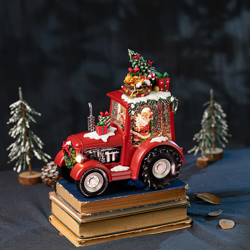 

Red Truck Tree Music Box Christmas Decorative Ornament Classic Car Snow Crystal Ball - Festive Tabletop Musical Centerpiece