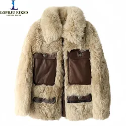 Real Natural Lamb Fur Coat for Women, Turn-down Collar Jacket, Female Thick Outerwear, High Quality, New Fashion, Winter, 2023