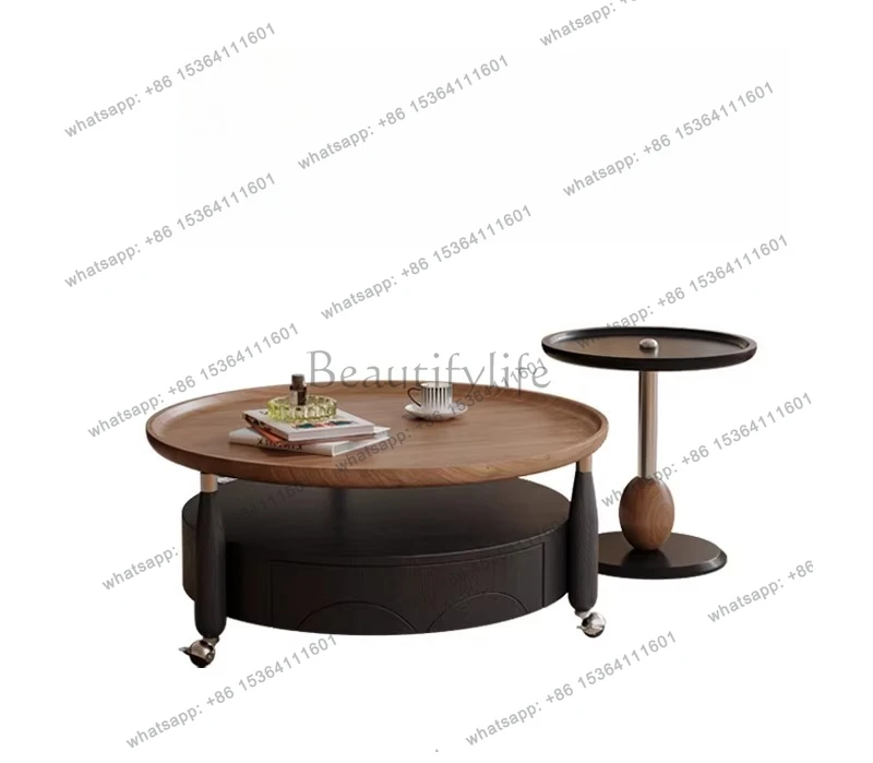 

North American black walnut retro solid wood coffee table French round tea table