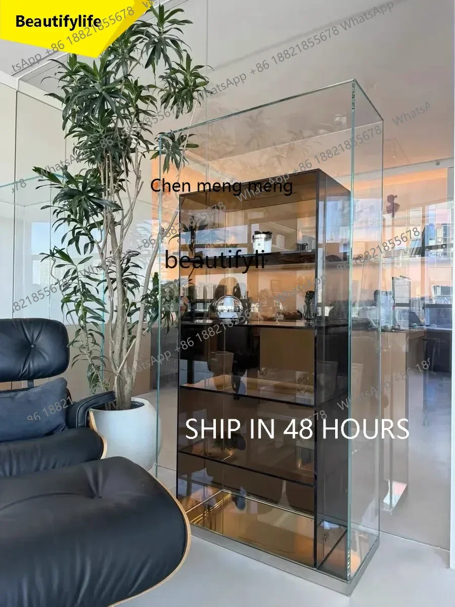 

cn8350 ssSimple Modern Glass Storage Side Cabinet Designer Floor Shelf Bookshelf Living Room Showcase