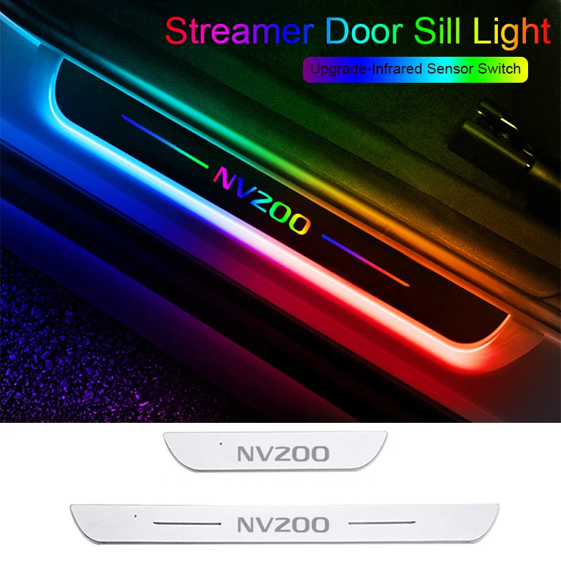 

Moving Car LED Welcome Pedal for Nissan NV200 Logo Acrylic Front Rear Door Sill Threshold USB Power Decorative Strip Accessories