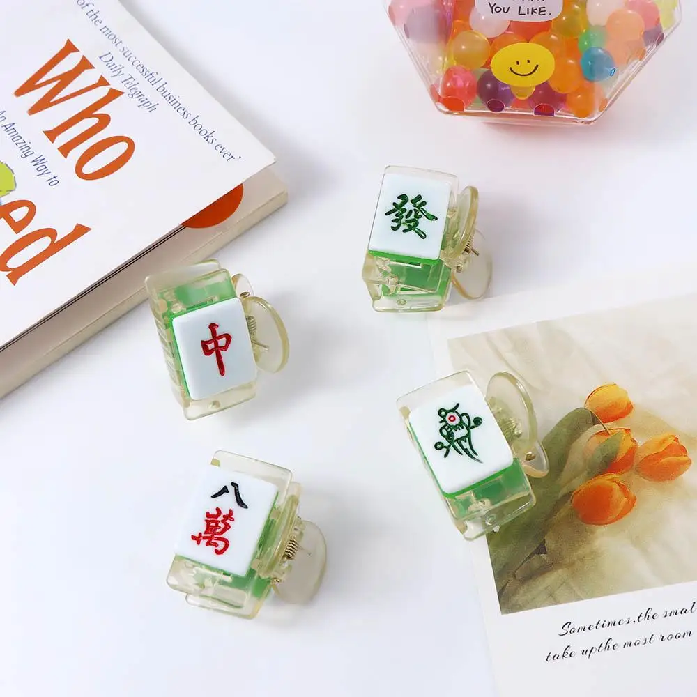 Personality Funny Resin Girls Cartoon Pattern Mini Small Clip Chinese Style Barrette Mahjong Hair Claw Shark Clip Women Hairpin