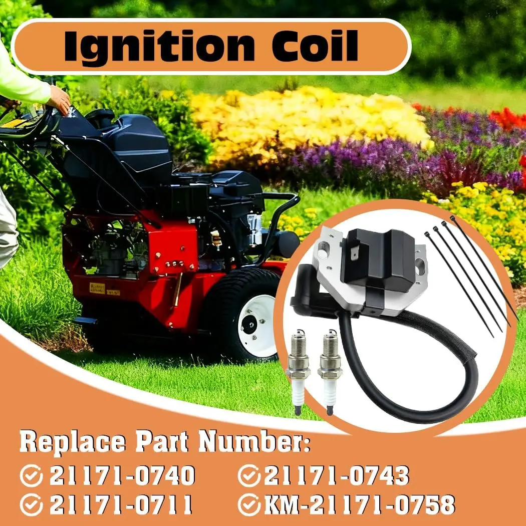 2 Pack of 21171-0740 Ignition Coil Module with Spark Plug for Kawasaki FX730V FR691V FR541V FR651V FR730V FS481V FR600V FS FX Se