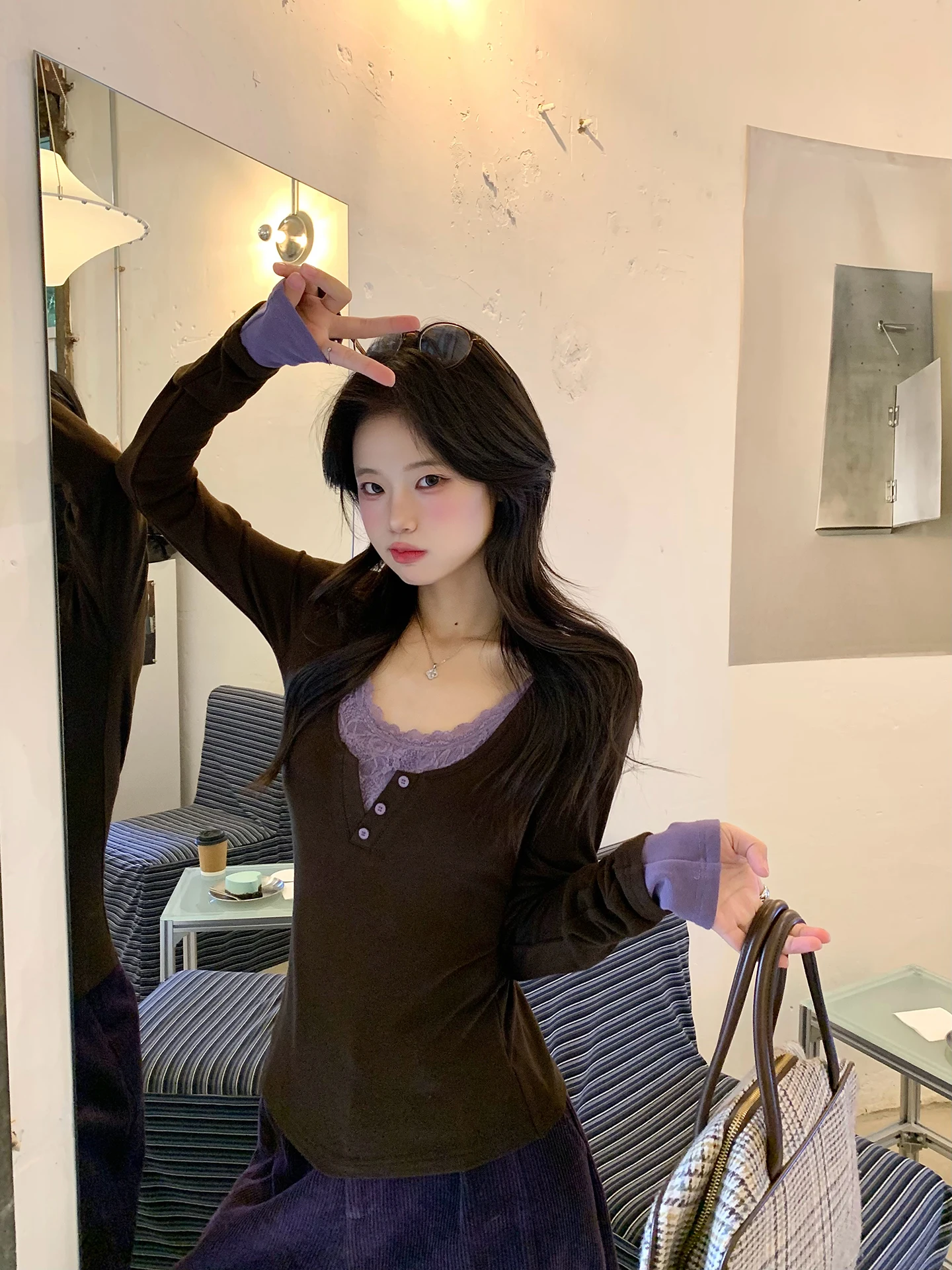 

Женская облегающая длинная майка-базовый слой Pure Desire Lace, цветной, для ношения под одеждой, тонкий топ для повседневной носки, зимний вариант