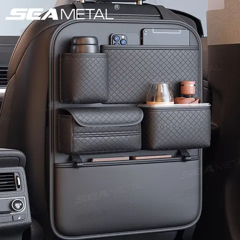 SEAMETAL Multi-functional Car Seat Back Organizer High-Capacity Multi-Pocket Backseat Storage Bag Wear-Resistant Anti Kick Mat