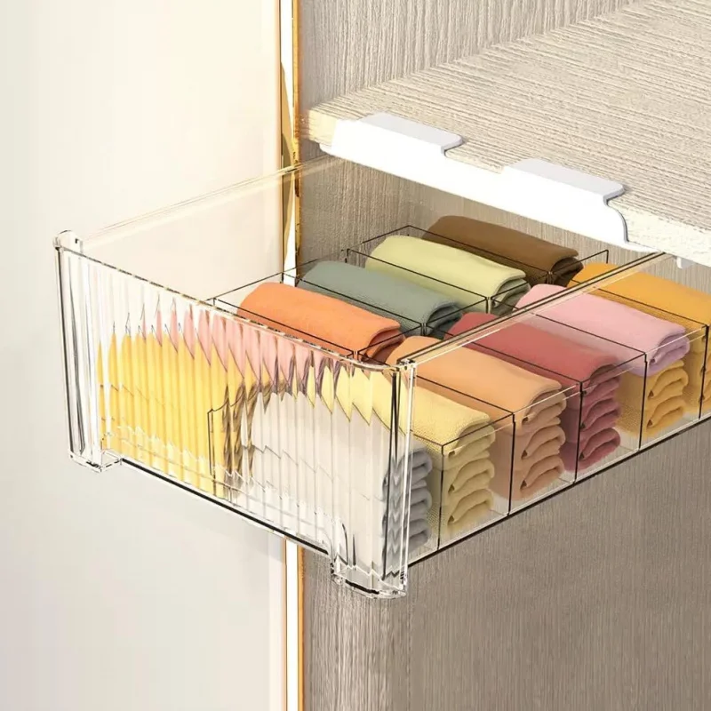 

Underwear Drawer , 12 Cells Under Shelf Basket with Detachable Divider, Closet Organizer and Storage Box for