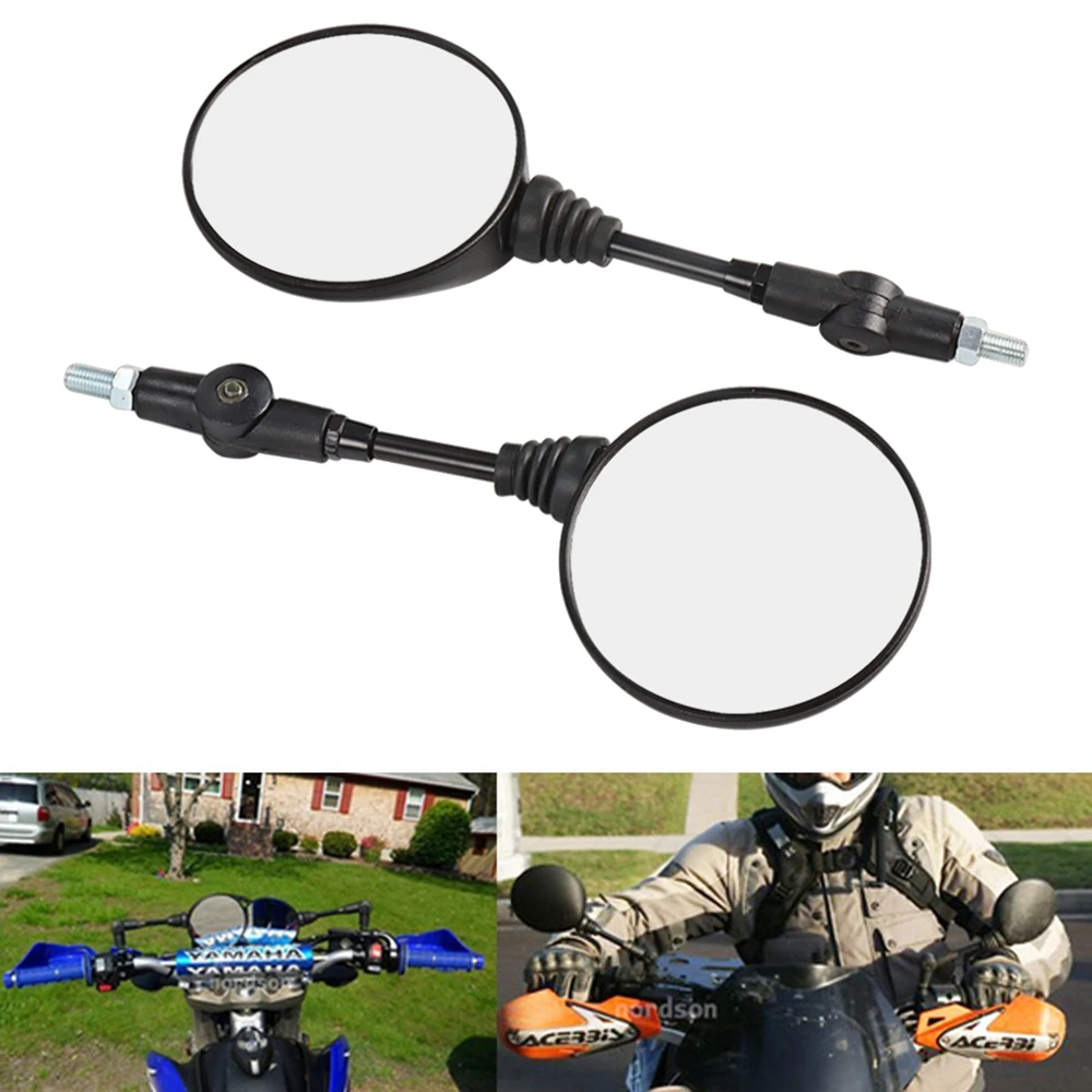

Motorcycle Black Universal 10mm Side Mirror Rearview Mirror Anti-fall Folding Round Mirror