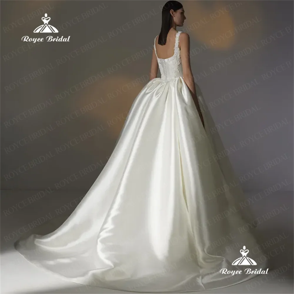 فستان زفاف Roycebridal بياقة مربعة على شكل حرف A 2025 ذيل محكمة ثوب زفاف مخصص رداء de mariéevestidos de boda para fies