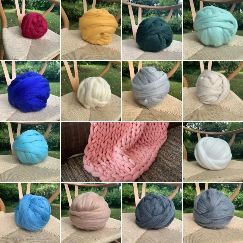 1KG Ball Soft Merino Wool Yarn Arm Roving Knitting Blanket Thick Chunky Yarns Hand Knit Crocheting Spinning Yarn