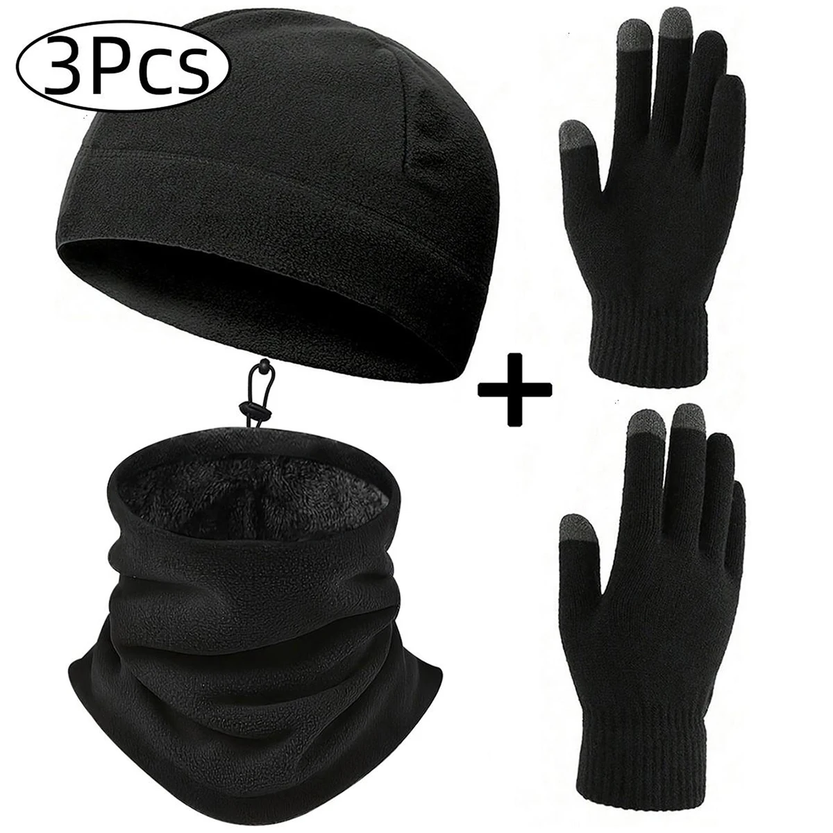 3Pcs Winter Warm Men's Polar Fleece Hat Scarf Gloves Set for Women Cycling Ski Face Mask Cap Beanies Hats Neck Protection Scarf