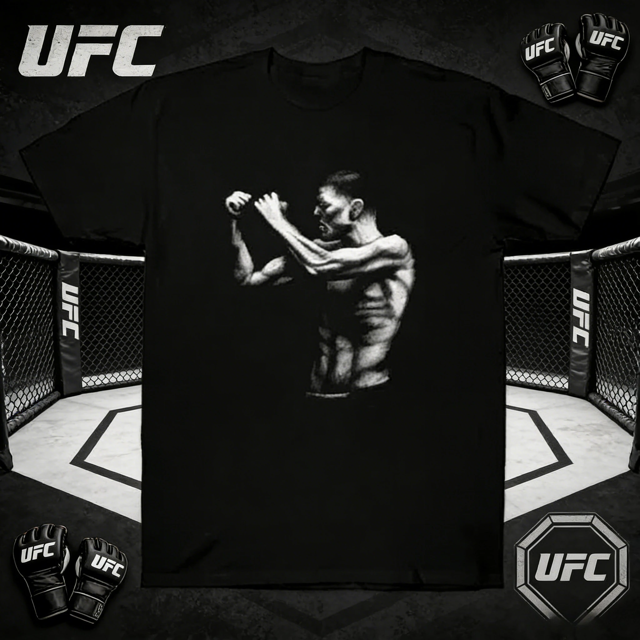 

Черный топ с тематикой UFC, изготовлен из чистого хлопка на лето 2026, 100% свободная и повседневная футболка, подходящая для мужчин и женщин