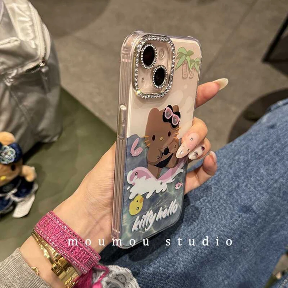 Anime Cartoon Sanrio Hello Kitty Phone Kitty Bikini Surfing Fall Prevention Girls Students Case for Iphone15 14 13 14Promax