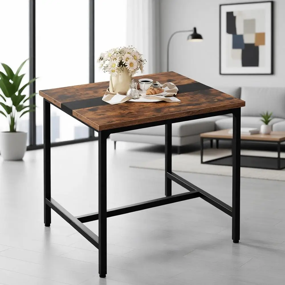 

Rustic Brown & Black Small Square Dining Table, 29.5 for Kitchen or Living Room