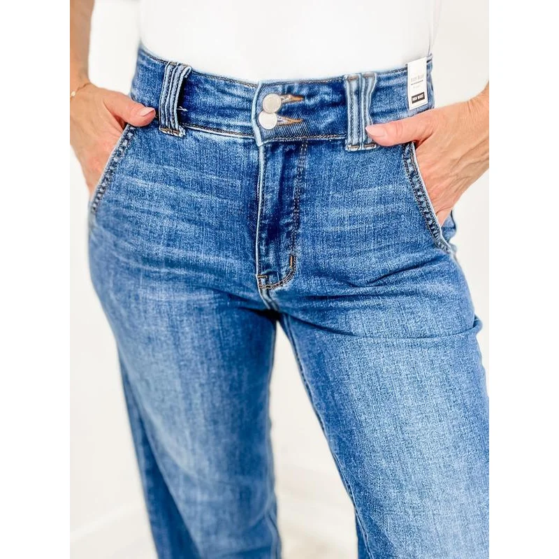 Judy Blue High Waist Double Button Wide Leg Jeans