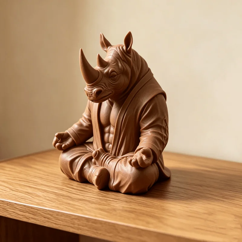 Meditating Rhino Warrior Statue 3D Printed Crosslegged Rhinoceros Figurine Zen spirit Desktop Ornament Bookshelf Home Decor Gift