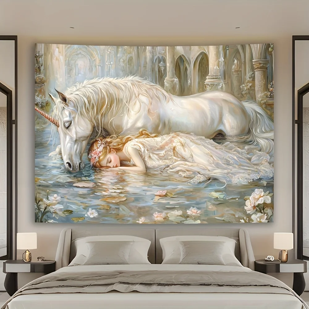 نسيج الأميرة المسحور يونيكورن والنائمة - إضافة أسلوب خيالي ورومانسي إلى أي ديكور غرفة، مثالي للاستخدام المنزلي