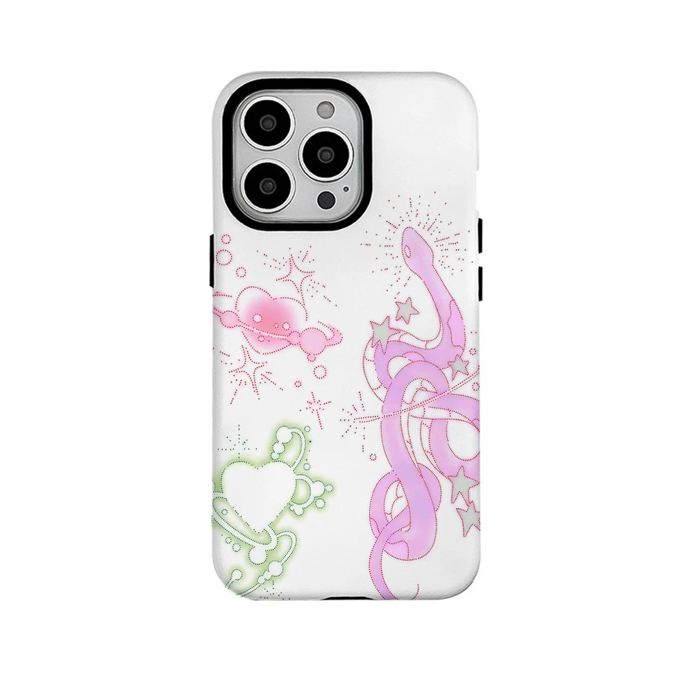 Ins Pink Love Graffiti Little Snake Case for IPHONE 16ProMax 15 14 13 12 11 PRO Plus Acrylic TPU Two in One Magnetic Phone Cases