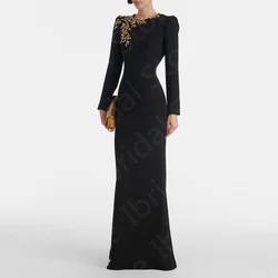 Robe sirène noire à manches longues pour mère de la mariée, modeste, perles de cristal, robe de soirée de mariage personnalisée, 2024