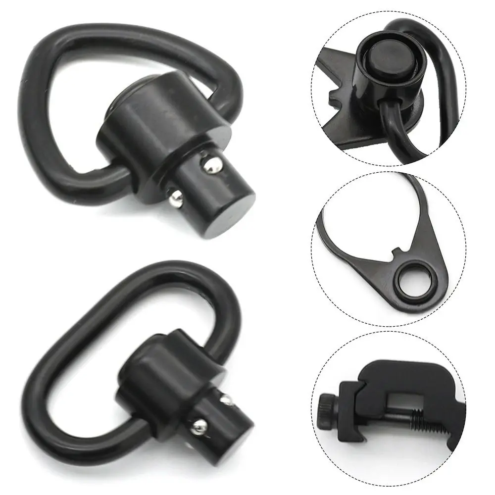 2pcs 2 Styles Swivel Shoot Slings Black Metal Rings Rotating Buckle Elastic QD Ring Hunting Buckle Quick Release Buckle